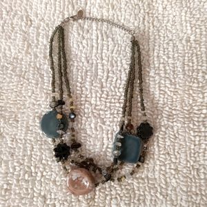 Vintage Cg Art Glass 3 Strand Necklace.